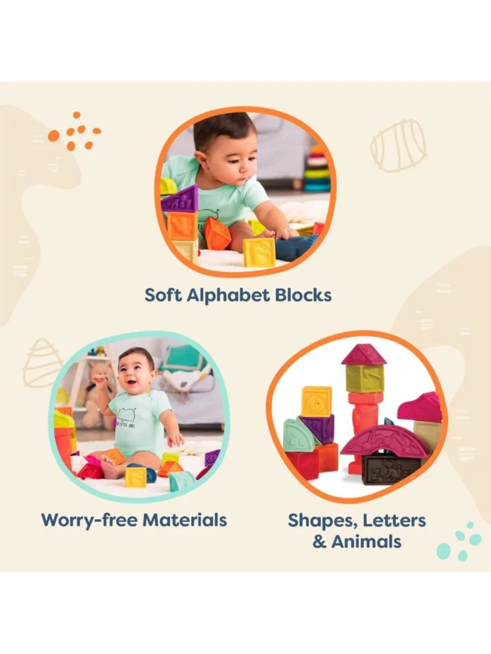 Soft Alphabet Baby Blocks - 26 Colorful Building Blocks for Infants & Toddlers